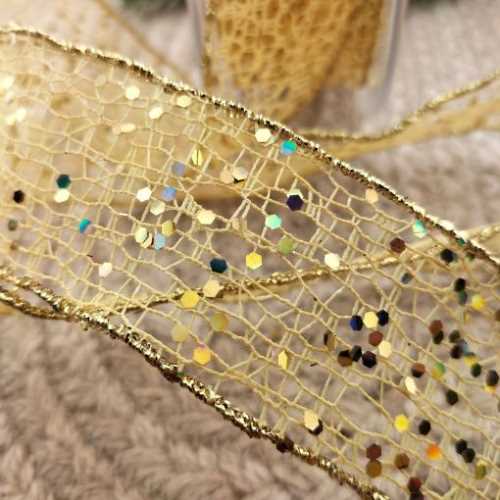 Gold Sparkly Sequin Mesh Ribbon - The Homespun Loft