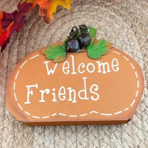 Welcome Friends Wooden Autumn Fall Pumpkin - The Homespun Loft