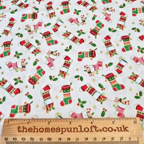Merry Christmas Stockings Fabric by Makower UK - The Homespun Loft