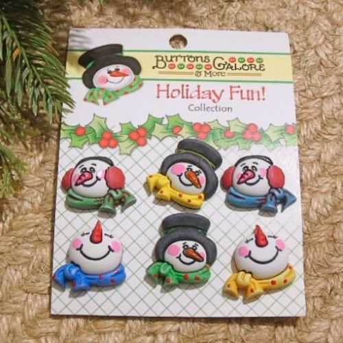 6 Holiday Fun Christmas Snowman Medley Buttons - The Homespun Loft