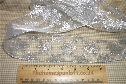 1 Yard Glittery Christmas Silver Snowflake Ribbon