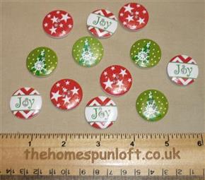 12 Christmas Holiday Joy Wooden Buttons