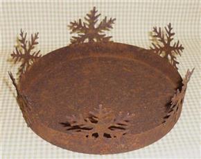 13cm Rusty Tin Prim Candle Pan with Snowflakes