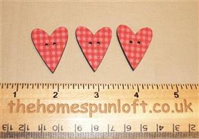 3 Country Primitive Heart Wooden Buttons