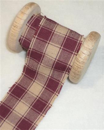 4 x Country Burgundy/Tan Homespun Fabric Ribbons