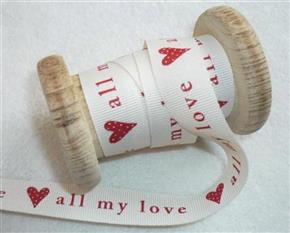 All My Love Cream Heart Ribbon 1.5cm wide