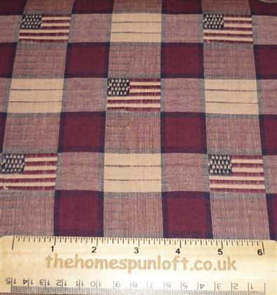 American Burgundy/Tan USA Flag Homespun Fabric