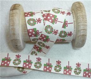 Cream Red Green Christmas Parcels Ribbon