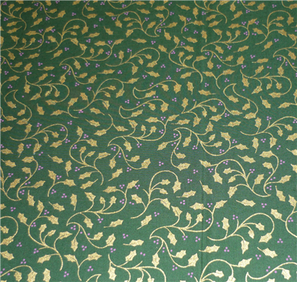 FQ WIDE 54" Green Gold Leaf Christmas Fabric