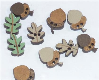 Pack of 10 Acorn & Leaf Autumn Fall Buttons