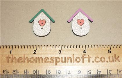 Pair Birdhouses - Wooden Sew Thru Button Pack