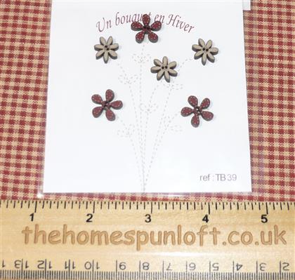 Primitive Set of 6 Winter Flower Buttons