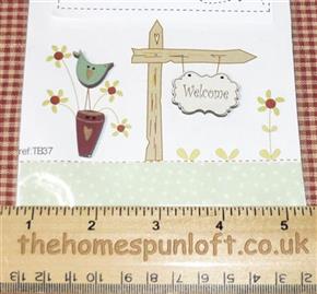 Primitive Welcome Sign Bird and Flower Pot Buttons