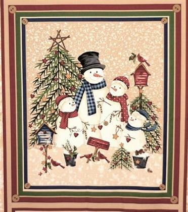 Winterly Wonderful Christmas Snowman Fabric Panel