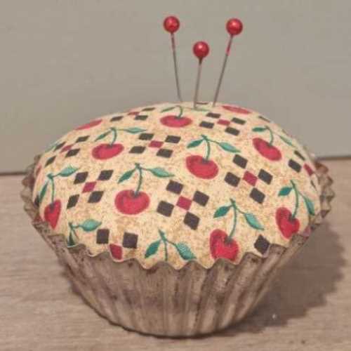 Primitive Cherry Pin Cushion in Vintage Tart Tin - The Homespun Loft
