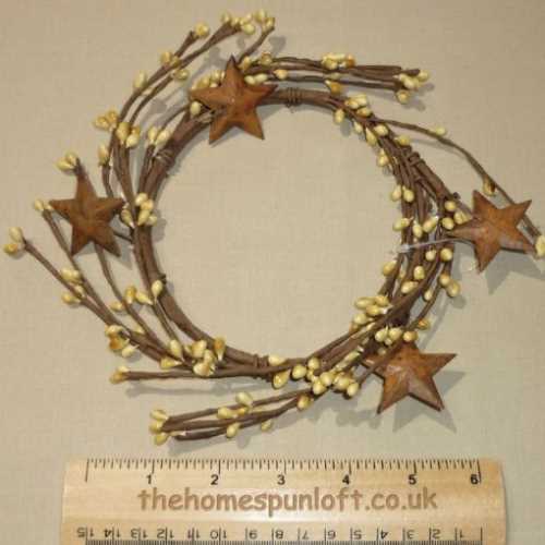 5" Vanilla Pip Berry Candle Ring with Rusty Stars - The Homespun Loft