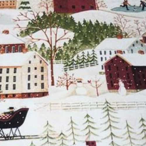 Christmas Skaters Village FLANNEL Fabric - The Homespun Loft