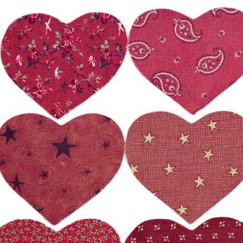 16 Rusty Barn Red Fabric Heart Die Cut Shapes - The Homespun Loft