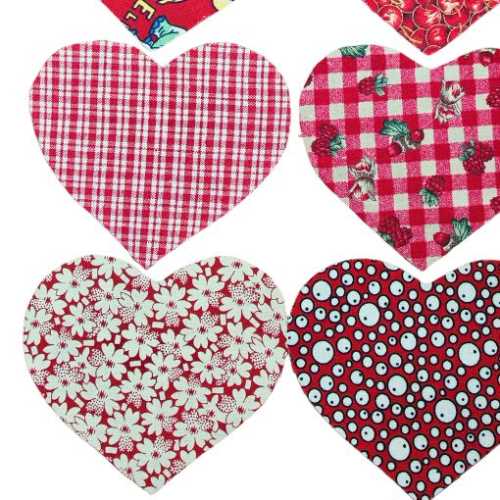 12 Retro Reds Cotton Fabric Heart Die Cut Shapes - The Homespun Loft