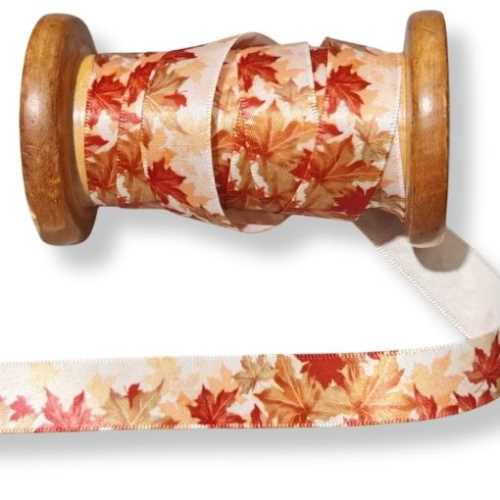 16mm Autumn Fall Leaf Satiny Craft Ribbon - The Homespun Loft
