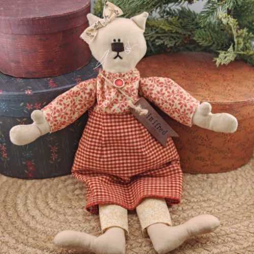 12" Handmade WINIFRED Fabric Kitty Cat Doll - The Homespun Loft