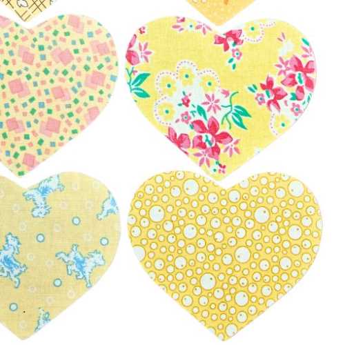 12 Yellow Cotton Fabric Heart Die Cut Shapes - The Homespun Loft