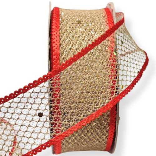 40mm Gold Sparkly Mesh Ribbon - The Homespun Loft
