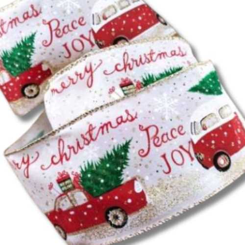 60mm Driving Home for Christmas Joy Wired Ribbon - The Homespun Loft