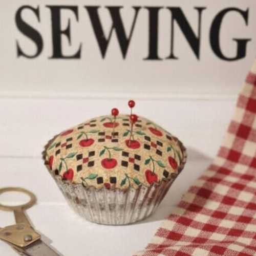 Primitive Cherry Pin Cushion in Vintage Tart Tin - The Homespun Loft