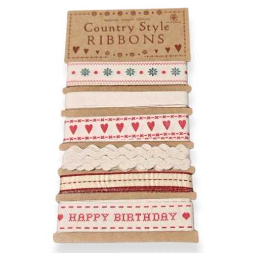 Set of 6 Primitive Country Style Ribbons - The Homespun Loft