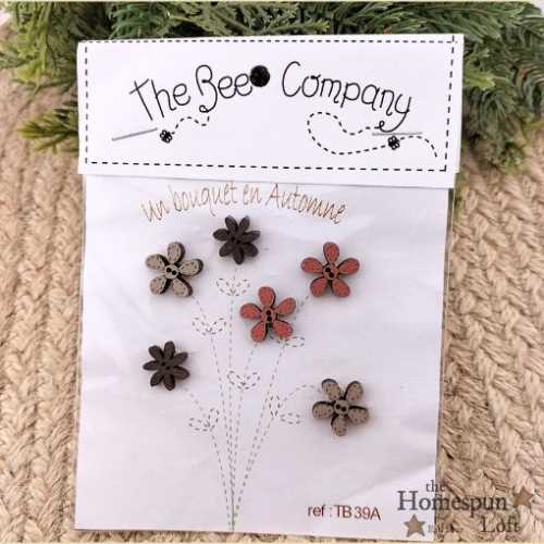Primitive Set of 6 Autumn Flower Buttons - The Homespun Loft