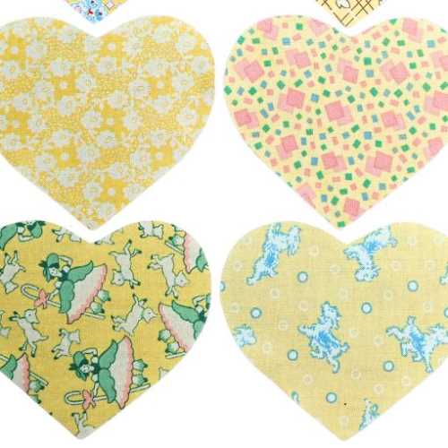 12 Yellow Cotton Fabric Heart Die Cut Shapes - The Homespun Loft