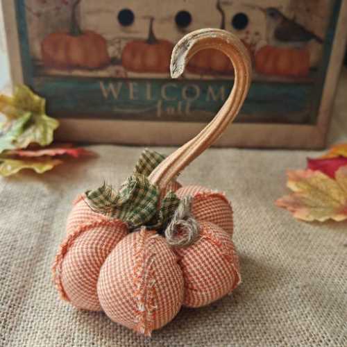 4" Handmade Fabric Pumpkin Rustic Autumn Decor - The Homespun Loft