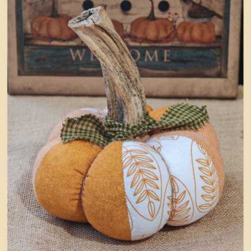 6" Handmade Country Fabric Pumpkin Autumn Fall - The Homespun Loft