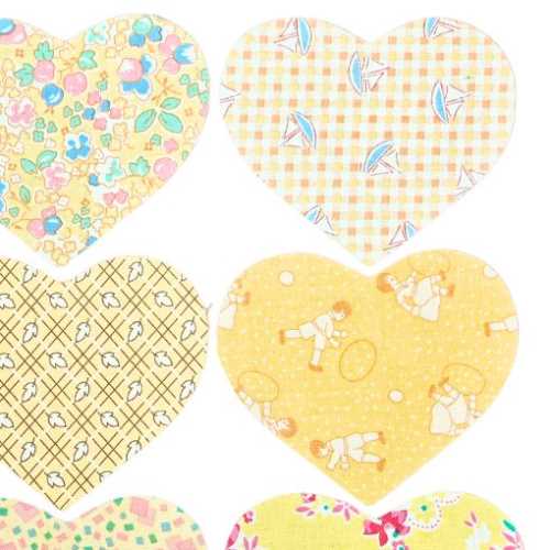 12 Yellow Cotton Fabric Heart Die Cut Shapes - The Homespun Loft