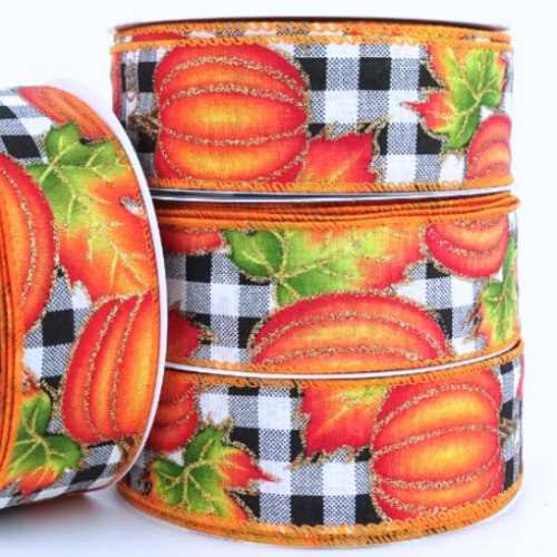 38mm Black White Gingham Pumpkin Wired Ribbon - The Homespun Loft