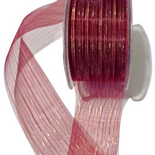 50mm Burgundy Gold Stripe Organza Ribbon - The Homespun Loft