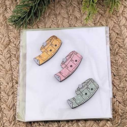 3 Sewing Tape Measures Wooden Button Pack - The Homespun Loft