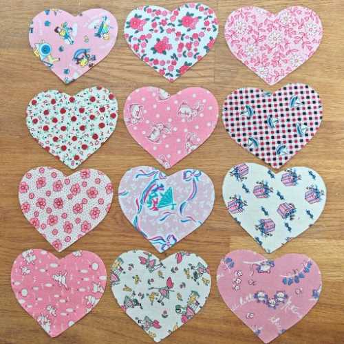 12 Cotton Fabric Heart Die Cut Shapes - The Homespun Loft