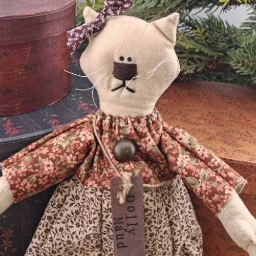 12" Handmade DOLLY MAUD Fabric Kitty Cat Doll - The Homespun Loft
