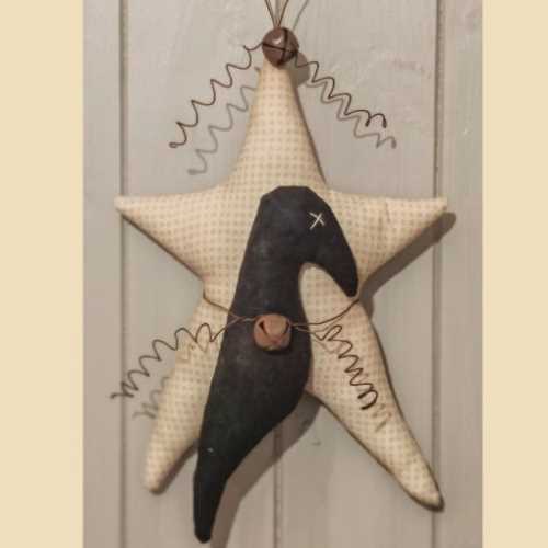 10" Hanging Primitive Cream Crow and Star Decor - The Homespun Loft