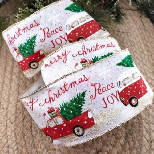 Peace Joy Driving Home for Christmas Wired Ribbon - The Homespun Loft
