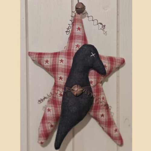10" Primitive Crow Burgundy Homespun Star Hanger - The Homespun Loft
