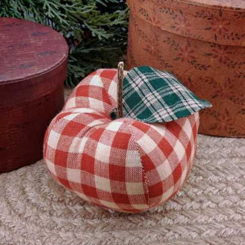 Primitive Red Tan Check Homespun Fabric Apple - The Homespun Loft