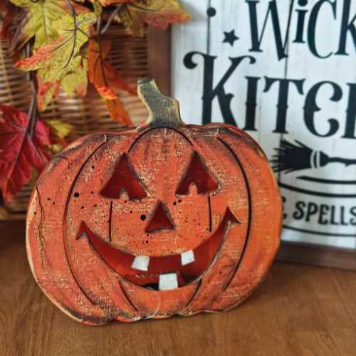 10" Wooden Jack O' Lantern Halloween Pumpkin - The Homespun Loft