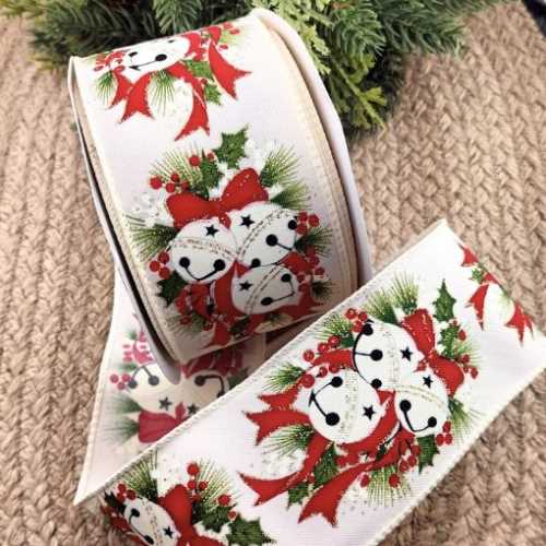 Sleigh Bells Gold Glitter Christmas Wired Ribbon - The Homespun Loft