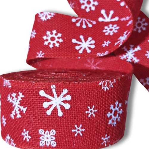 65mm Red Snowflake Hessian Christmas Ribbon - The Homespun Loft
