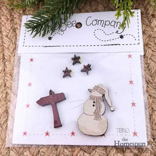 Primitive Christmas Snowman Noel Wooden Buttons - The Homespun Loft