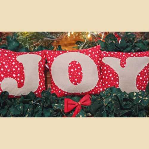 Set of 3 JOY Christmas Primitive Mini Cushions - The Homespun Loft