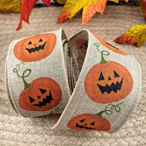 Pumpkin Jack O Lantern Halloween Wired Ribbon - The Homespun Loft